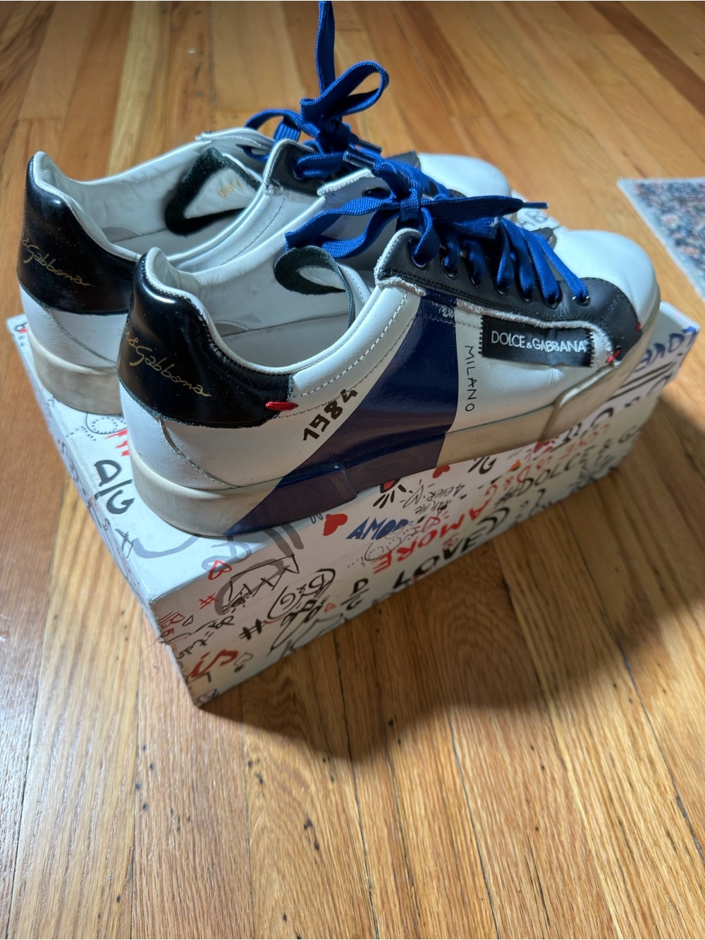 Dolce & Gabbana White, Blue & Black Leather Sneakers